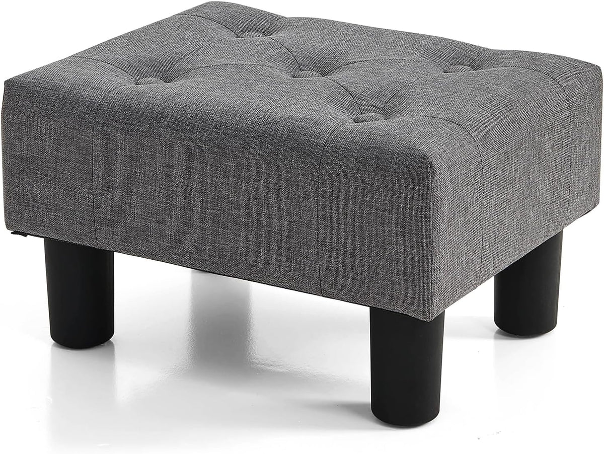 BRIAN & DANY Small Foot Stool, Linen Foot Stools with Legs, Stable Small Footstool for Living Room, Gray