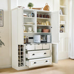 roomfitters 71" Kitchen Pantry Organizers and Storage Kitchen Cabinet, Power Outlet, Wine Rack, 5 Drawers, Pull-Out Shelf, White