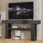 Bigbiglife 63" Fluted Console Table, Black | 2-Tier with Storage Shelves, Narrow Long Wood Design, For Entryway, Living Room, Hallway, Behind Couch or Sofa Table