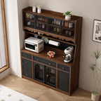 63" W Farmhouse Buffet Cabinet with Hutch, Freestanding Coffee Bar Sideboard with 6 Drawers, 4 Cabinets, Adjustable Shelves, Pegboard and Power Outlet for Dining Room Storage Cabinet,Brown Black
