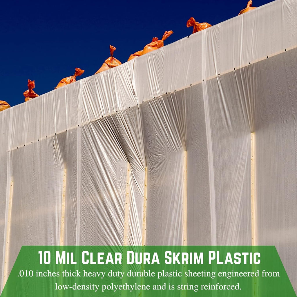 Farm Plastic Supply - Dura Skrim String Reinforced Clear Plastic Sheeting - 10 Mil - (32' x 20') - UV-Rated Extra Heavy Duty Poly Film Tear Resistant, Vapor Barrier Polyethylene Roll for Construction