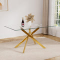 Glass Dining Table for 4-6, Contemporary Rectangular Dining Room Table with Tempered Glass Top & Gold Finish Metal Legs, Modern Elegant Dining Table for Home Kitchen