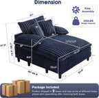 WESTSETLUX 54.8" W Oversized Chaise Lounge Chair Indoor with 5-Position Adjustable Backrest, Plush Sleeper Sofa Bed with Pillows, Upholstered Cloud Couch Chair for Living Room, Study Room, Navy Blue