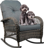 Wicker Rocking Chair, Rattan Patio Rocking Chairs, All-Weather Rocking Lawn Wicker Furniture for Porch Deck Garden Backyard(Grey)，1PC