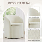 KISLOT Upholstered Dining Chairs with Casters, No Assembly Rolling Modern Dining Room Chairs with Hidden Storage & Barrel Backrest, Accent Chair for Bedroom, Living Room, Dressing, Linen, Set of 1