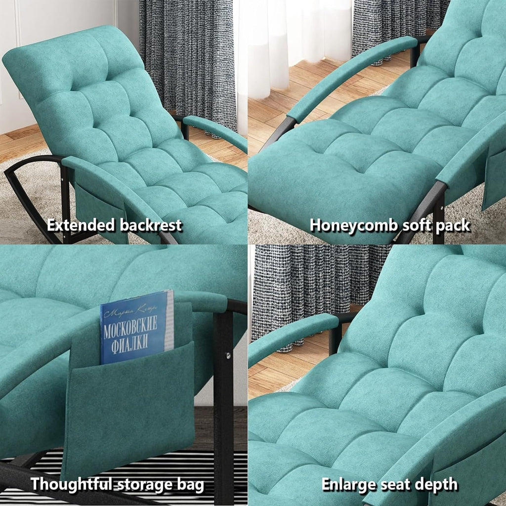 Leisure Rocking Chair and Footstool Set,Living Roomcomfortable Arc Soft Cushion Rocking Chair Breathable Rocking Chair for Bedroom, Modern Armrests Garden Lounger, with Side P,Gray+Gold Legs