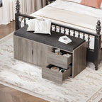 LVB 2-Tier Storage Bench with Padded Cushion, Entryway Shoe Bench with 2 Drawers, 2 Barn Doors & Adjustable Shelf, Industrial Style for Foyer, Bedroom, Living Room, Greige, 40 Inch