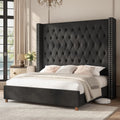 PaPaJet Queen Bed Frame 61.4" Tall Upholstered Wingback Headboard, Black