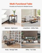 VEVOR 3 Pieces Living Room Table Sets, 41.3 in Industrial Coffee Table with 2 Square End Side Tables, Easy Assembly Coffee and End Tables Sets with Metal Legs, for Office, Living Room & Apartment