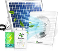 Solar Fan with Battery and Adjustable Thermostat, 8" Solar Powered Fans for Shed with 25W Bifacial Solar Panel & Exhaust Fan for Greenhouse/Outside with Anti-backflow Valve