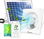 Solar Fan with Battery and Adjustable Thermostat, 8" Solar Powered Fans for Shed with 25W Bifacial Solar Panel & Exhaust Fan for Greenhouse/Outside with Anti-backflow Valve