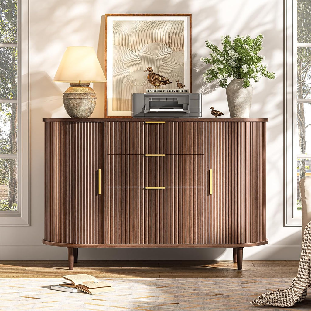 Halitaa 3-Drawer File Cabinet with 2 Sliding Doors, 39.37" Lateral Wood Filing Cabinet for Home Office and School, Printer Stand with Storage for Letter/A4 Hanging Files, Walnut