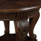 JIJIWANG Wood Round Sofa Table with Antique Carved Legs Oval End Table with Buttom Shelf for Small Space, Cherry