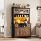 GAOMON 69" Pantry Cabinet with LED Light & Charging Station, Kitchen Pantry Storage Cabinet with Drawer & Adjustable Shelves, Coffee Bar Table for Kitchen Room, Living Room, Dining Room, Black
