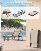 Aluminum Chaise Lounge Chair Outdoor, Foldable& No Assembly Patio Pool Lounge Chairs 5-Position Recliner for Outside, Fully Grounded Legs Sun Lounger for Poolside, Khaki