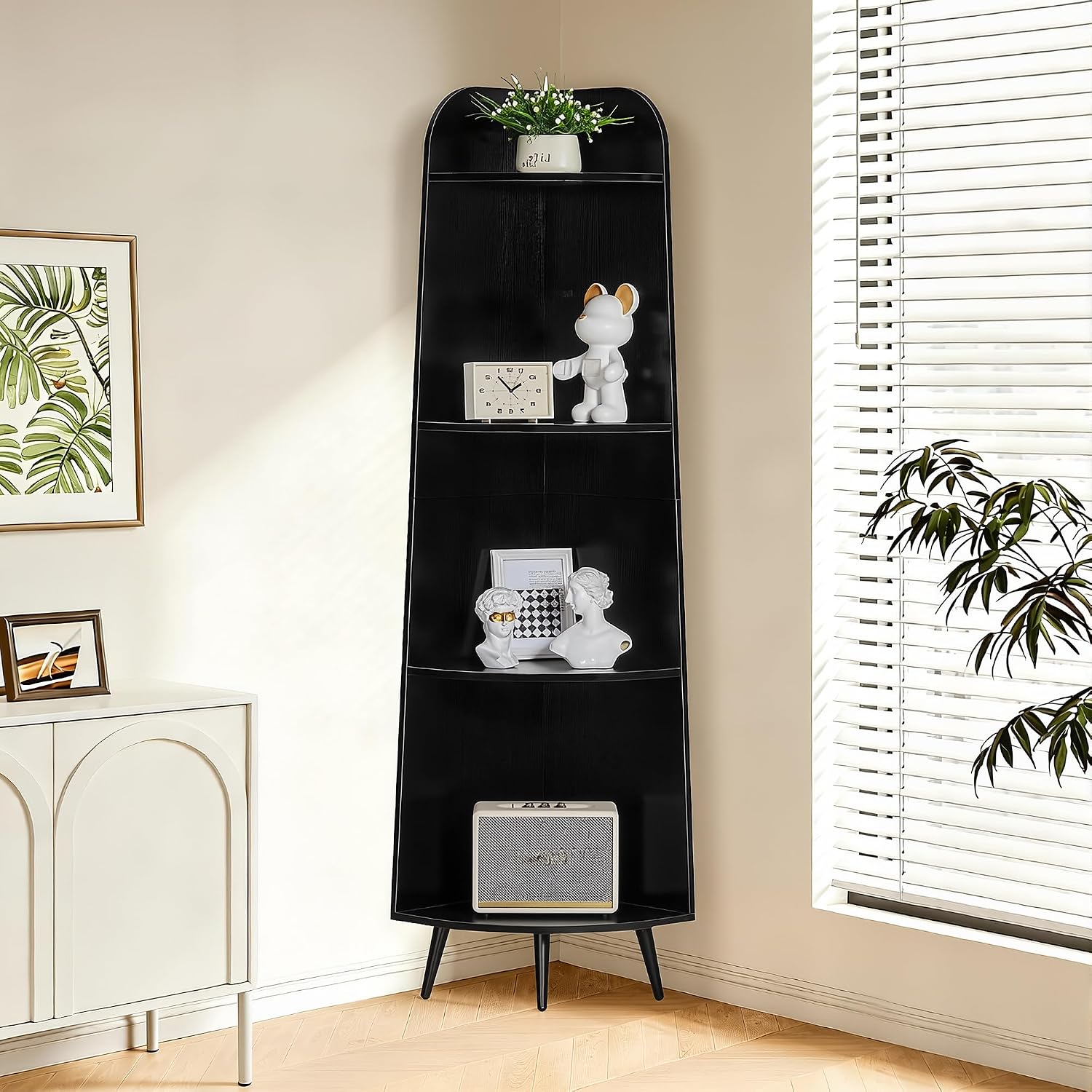 VECELO Large Corner Shelf - 66.93" Tall 4-Tier Organizer, Modern Corner Bookshelf for Display & Storage, Home Decor for Living Room, Bedroom, Black