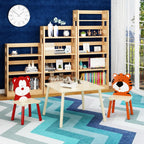 Kids Table & 2 Chairs Set Bear Tiger Wooden 3-Piece Toddler Set