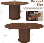 Round Extendable Dining Room Table for 4 6, 47"-59" Oval Expandable Kitchen Table w/Storage Shelf and Drawer, Farmhouse Walnut Space Saving Wood Dinner Tables with Fluted Pedestal Base