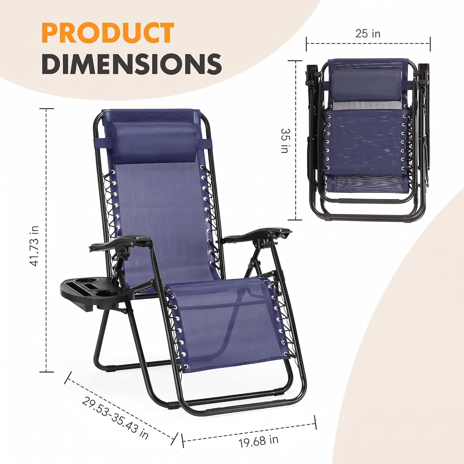 NEWBULIG Zero Gravity Chairs Set of 2, Lounge Chair Folding Portable Adjustable Camping Recliner with Adjustable Pollow, Mesh Back, Cup Holder Trays Lawn Patio Chair for Pool Beach