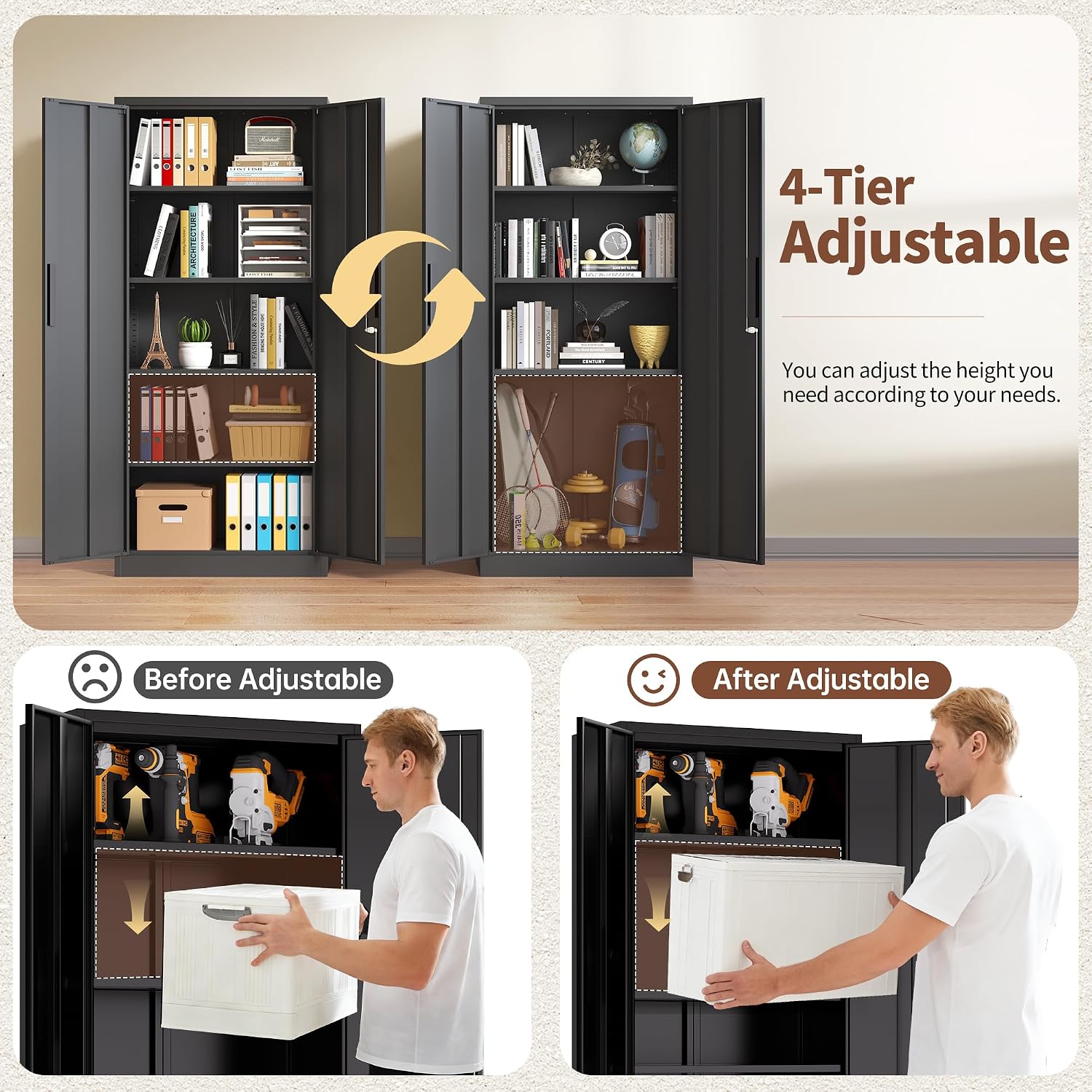Storage Cabinet with 2 Doors and 4 Adjustable Shelves - 72" H Garage Storage Cabinet with Lock, Metal Storage Cabinet, Tool Cabinet Utility Cabinets for Home Office, Garage, Shop, Warehouse