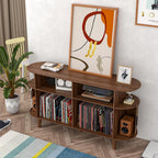 Large Walnut Record Player Stand with Charging Station, Mid-Century Turntable Stand Table, Vinyl Record Player Storage Cabinet for Bedroom, Living Room, Office