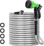 SPECILITE 75ft 304 Stainless Steel Garden Hose Metal, Heavy Duty Water Pipe with Nozzles for Yard, Outdoor - Flexible, Never Kink & Tangle, Puncture Resistant (Sliver)
