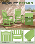 Rocking Chairs Outdoor, Oversized Patio Rocking Chair, All Weather Resistant HDPE, Heavy Duty Porch Rocker Chair with High Back Wide Arm Rest, LemonGreen
