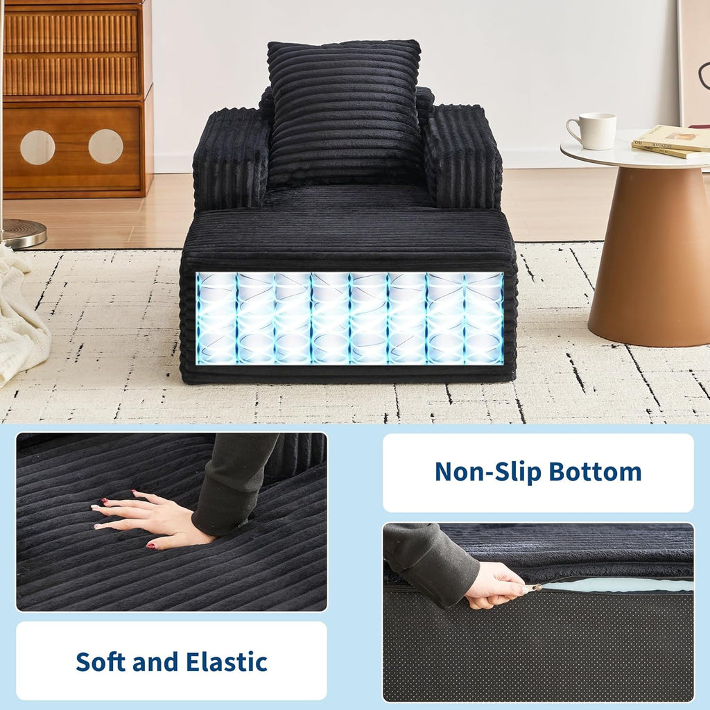 Garvee 45'' Indoor Chaise Lounge Chair Corduroy Cloud Single Couch Sofa with Deep Seat & Armrests Comfy Reading Chair Sleeper Bed for Living Room Bedroom Movie Room No-Assembly