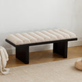 RIVOVA 47" Modern Bed Bench, Dining Bench with Black Legs, Upholstered Linen Bench End of Bed Stool for Bedroom, Living Room, Entryway, Beige