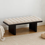 RIVOVA 47" Modern Bed Bench, Dining Bench with Black Legs, Upholstered Linen Bench End of Bed Stool for Bedroom, Living Room, Entryway, Beige