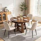 43"-59" Extendable Round to Oval Wooden Dining Table | 1.2" Thick MDF Tabletop,20" Storage Shelf,Smooth Silent Glides,Small Spaces Apartment Kitchen Dining Room,Walnut