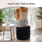 19.5 Inch Round Storage Ottoman, Modern Sherpa Ottoman Coffee Table with Removable Top, Black Vanity Stool with Storage for Bedroom, Living Room, Dorm, Set of 2