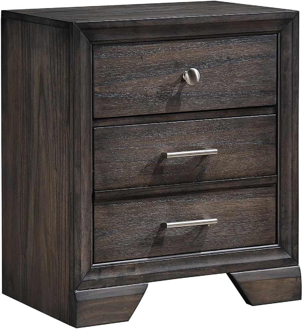 1pc Contemporary Dark Grain Finish Metal Knobs Two-Drawers Nightstand Gray,for Small Spaces