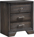 1pc Contemporary Dark Grain Finish Metal Knobs Two-Drawers Nightstand Gray,for Small Spaces