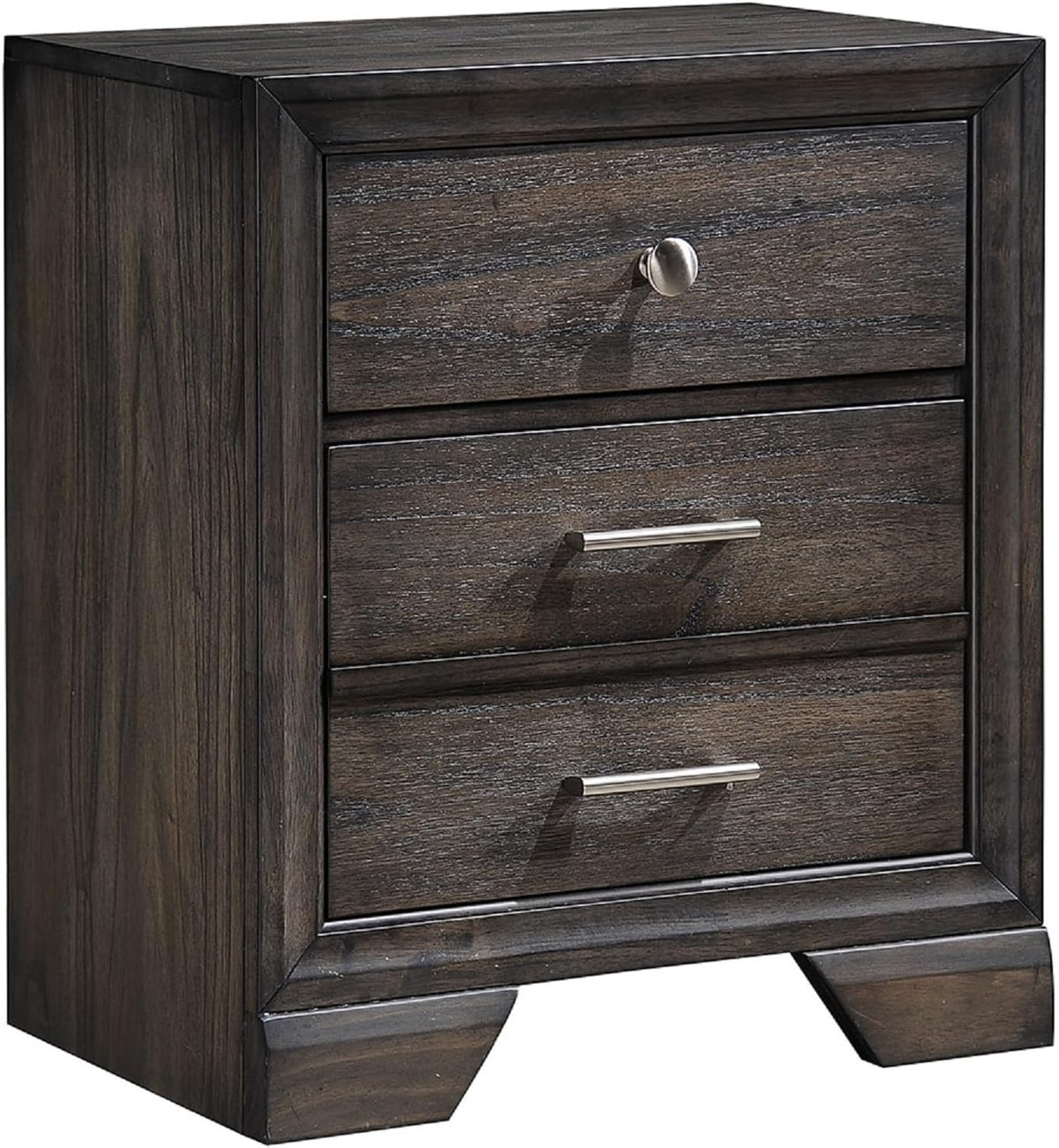 1pc Contemporary Dark Grain Finish Metal Knobs Two-Drawers Nightstand Gray,for Small Spaces