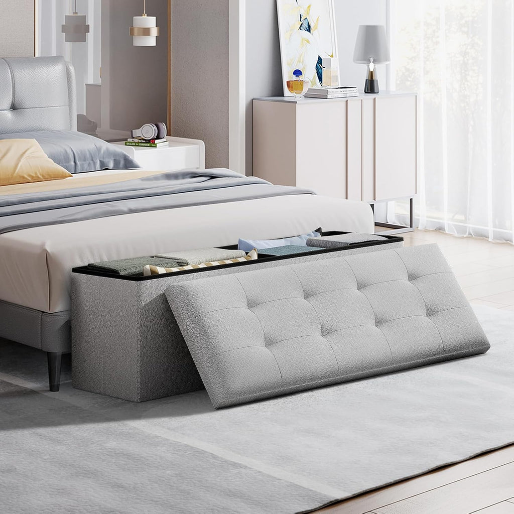 Storage Ottoman Bench, 43 Inch Ottoman Foot Rest, End of Bed Bench, Storage Chest for Living Room, Bedroom, Entryway, Light Gray