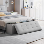 Storage Ottoman Bench, 43 Inch Ottoman Foot Rest, End of Bed Bench, Storage Chest for Living Room, Bedroom, Entryway, Light Gray