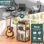 LELELINKY Record Player Stand Set of 2, 3-Tier End Side Table with Vinyl Record Storage, Vinyl Record Holder Up to 120 Albums, Turntable Stand with Vinyls Storage for Music Living Room