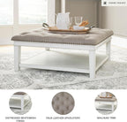 Signature Design by Ashley Kanwyn French Country Upholstered Square Ottoman Coffee Table, Whitewash