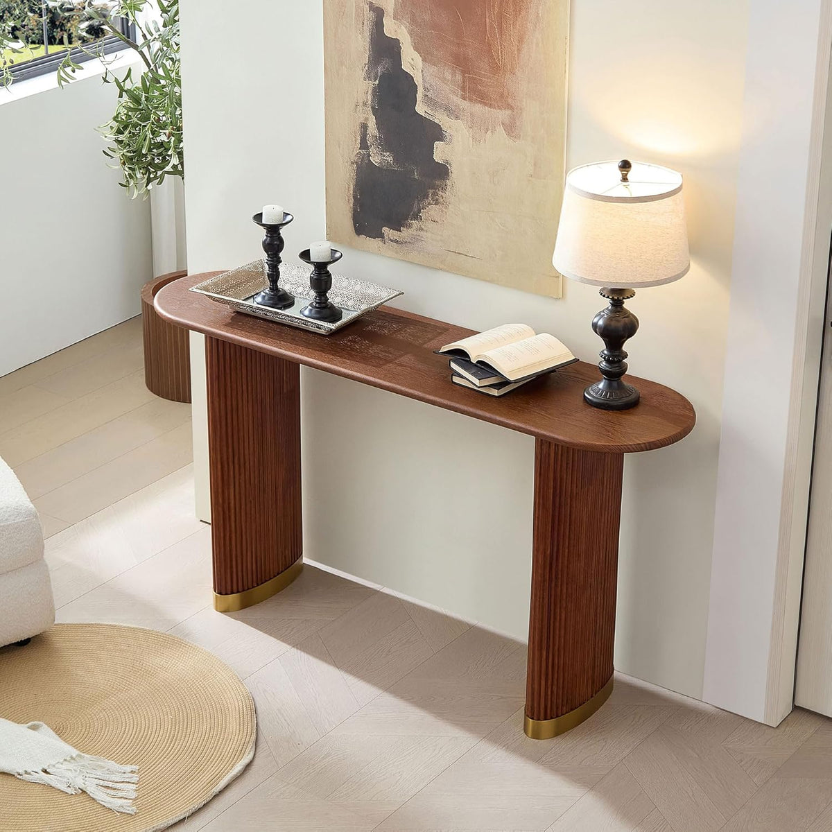 59.06" Narrow Console Table for Living Room with Unique Stainless Steel Legs Design,Modern Design MDF Entryway Entrance Sofa Table for Hallway,Apartment,Brown