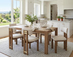 BESTANO Linen Wooden Dining Chairs Set of 4, Modern Farmhouse Dining Room Kitchen Chairs with Curved Backrest Natural Wood Legs, Armless Dining Chairs, Beige