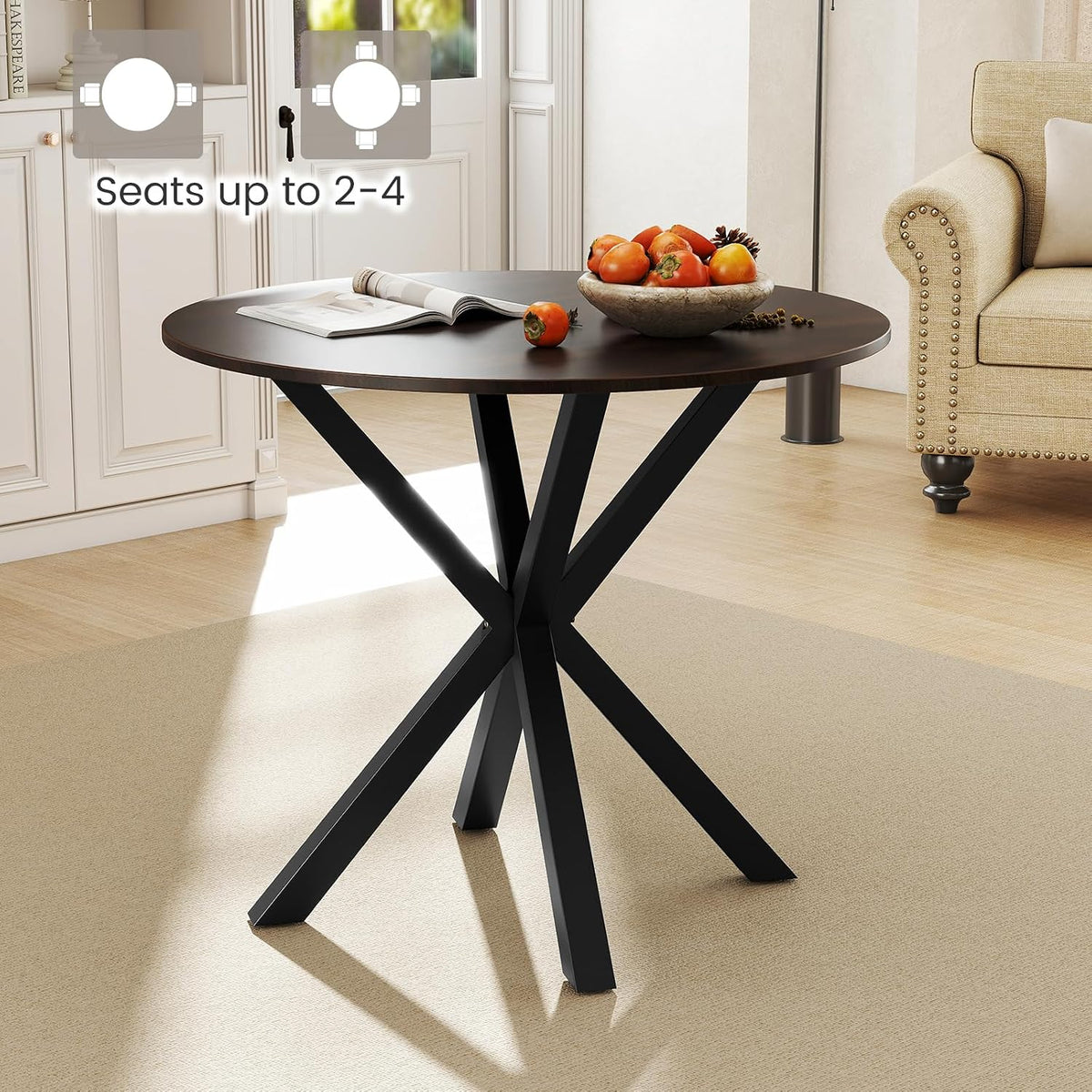Tangkula 36" Round Dining Table, Mid-Century Modern Kitchen Table with Rubber Wood Legs, Vintage Table with Pedestal Base & Adjustable Foot Pads, Side Table for Home, Office, Bar (Rustic Brown+Black)