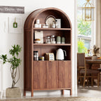 Ieejdn 71.34" Tall Arched Kitchen Pantry,Modern Fluted Wood Storage Cabinet with Doors,Adjustable Shelves,Organizer, Versatile Cupboard for Kitchen,Living Room,Dining Room,Bathroom,Walnut