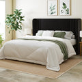 Allewie Queen Size Velvet Platform Bed Frame, Tall Wingback Headboard, Black