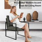 CANMOV Modern Accent Chair Set of 6, PU Leather Armchair with Metal Frame,Comfy Single Reading Chair with Soft Padded Backrest and Cushion for Living Room, Bedroom,Reading Room,Office,Dark Grey