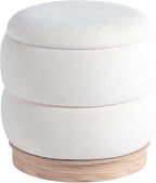 Get Set Style Round Ottoman with Wooden Base, Storage Vanity Stool for Makeup, Upholstered Footrest Stool Ottoman Foot Stool for Living Room, Bedroom