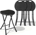 VECELO Folding Stool 4-Pack 18", HDPE Foldable Stool with Iron X-Frame, Solid Bottom Support, 500 lbs Capacity, Easy Clean, Lightweight with Handle, Anti-Slip Feet for Indoor Outdoor, Black