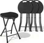 VECELO Folding Stool 4-Pack 18", HDPE Foldable Stool with Iron X-Frame, Solid Bottom Support, 500 lbs Capacity, Easy Clean, Lightweight with Handle, Anti-Slip Feet for Indoor Outdoor, Black
