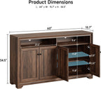 ONBRILL 60 Inches Sideboard Buffet Cabinet with Storage, 4 Doors Large Sideboard, Kitchen Cabinet with Open Shelf & Adjustable Shelf, Kitchen Coffee Bar Console Table for Living Room, Hallway, Brown