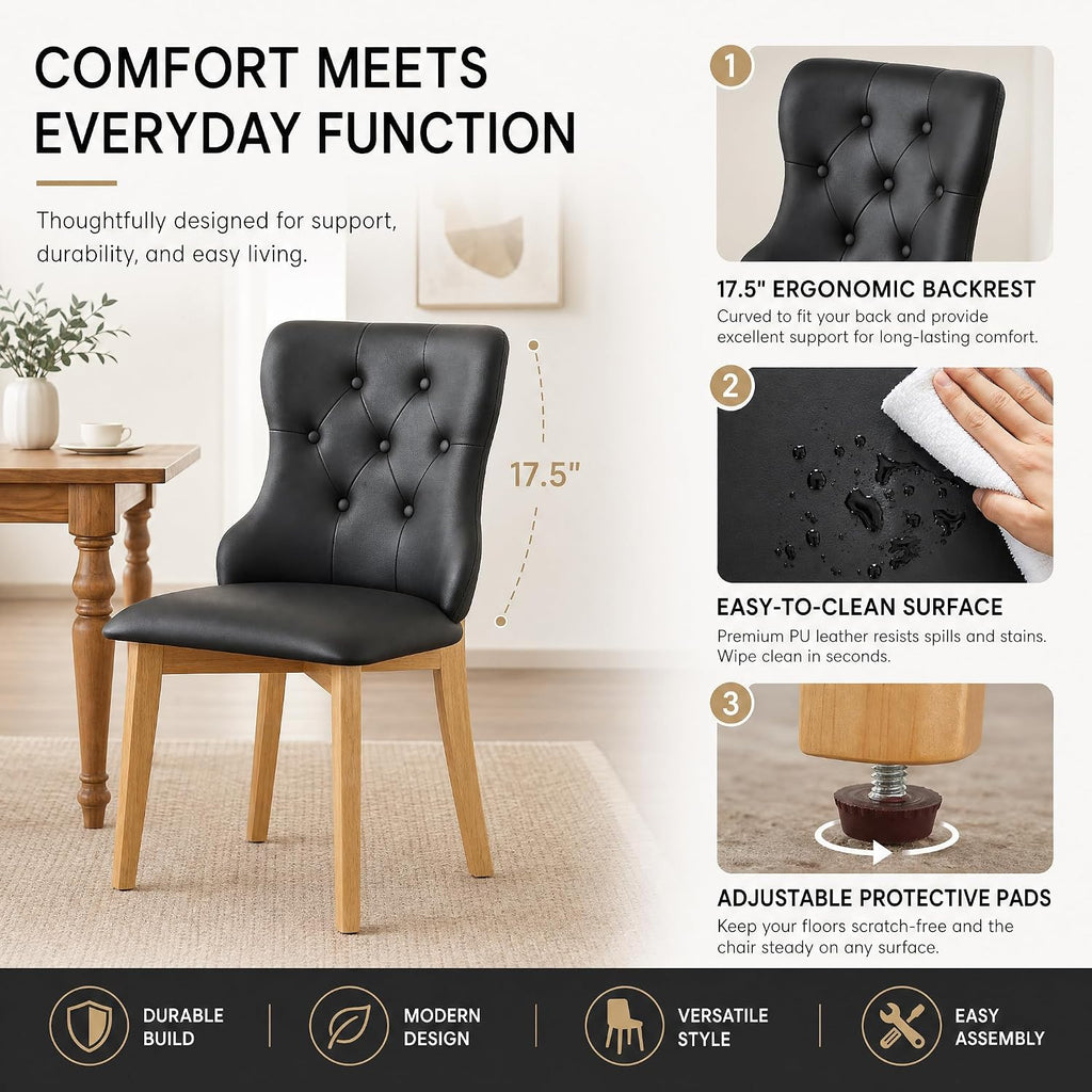 Mid Century Modern Dining Chairs Set of 4 PU Leather Dining Room Chairs High Back Dining Chairs Set for Kitchen, Living Room, Restaurant (Black)